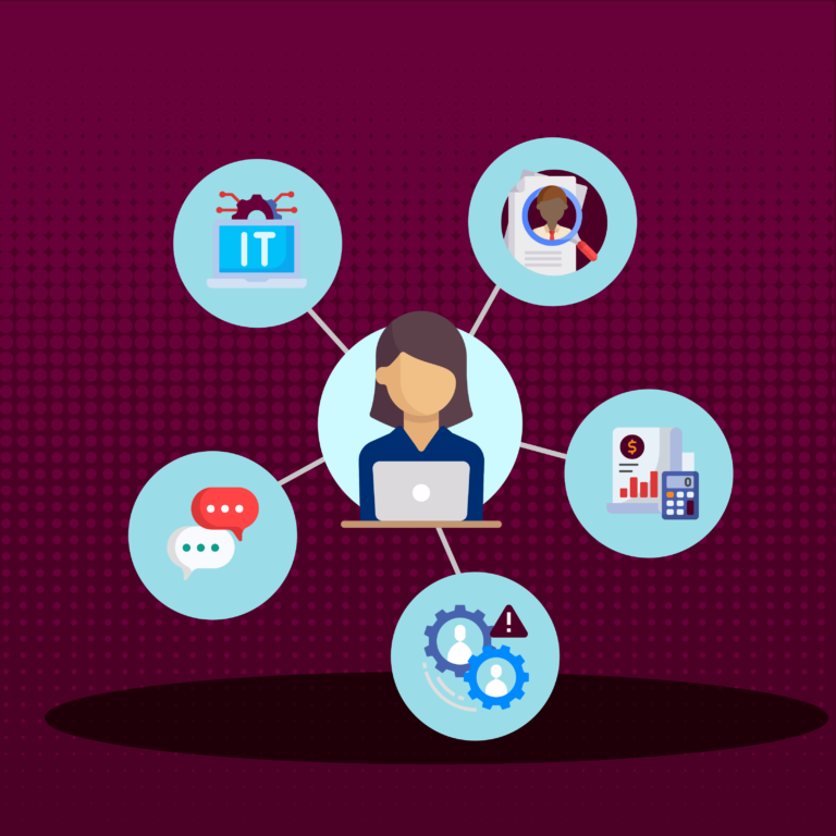 A woman in front of a computer with elements of an Employee Value Proposition around her.