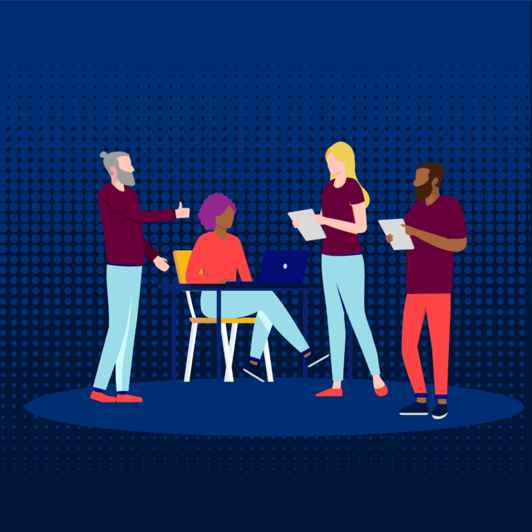 A group of employees working together.
