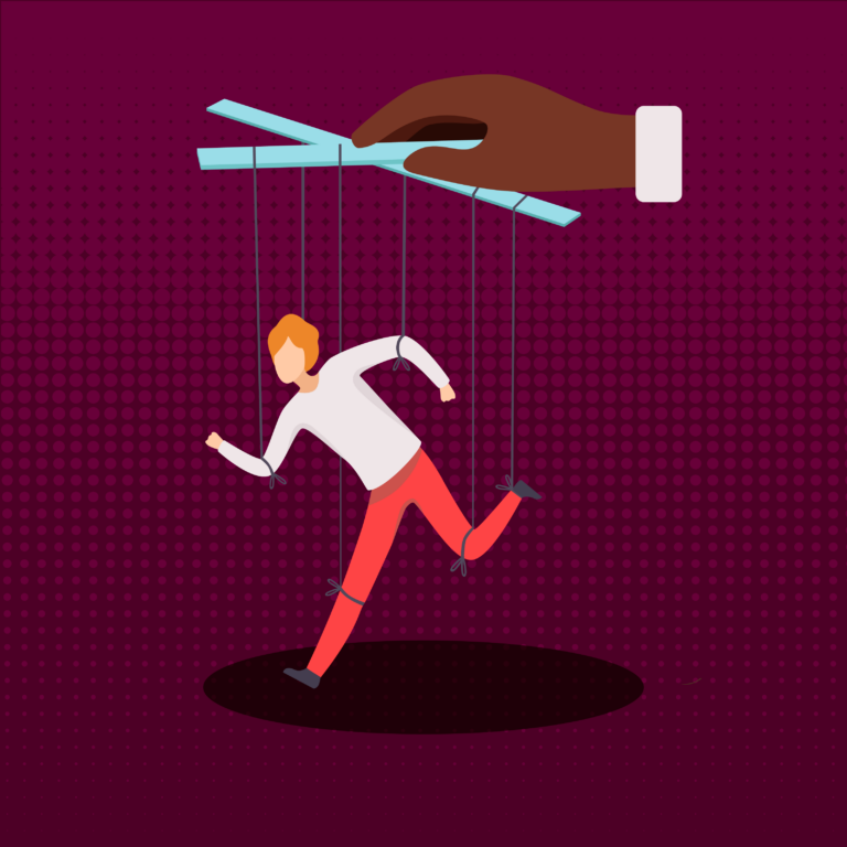 A person being controlled by a puppeteer.